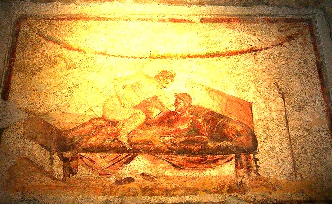 pintura romana em parede exibe sena de sexo