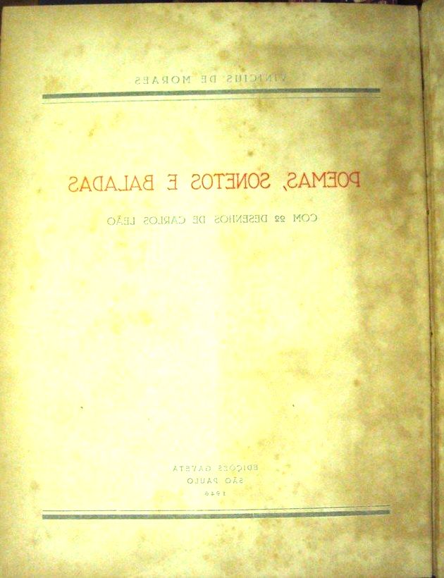 Primeira edição de Poemas, Sonetos e Baladas (lançada em 1946), que contém o Soneto de fidelidade.