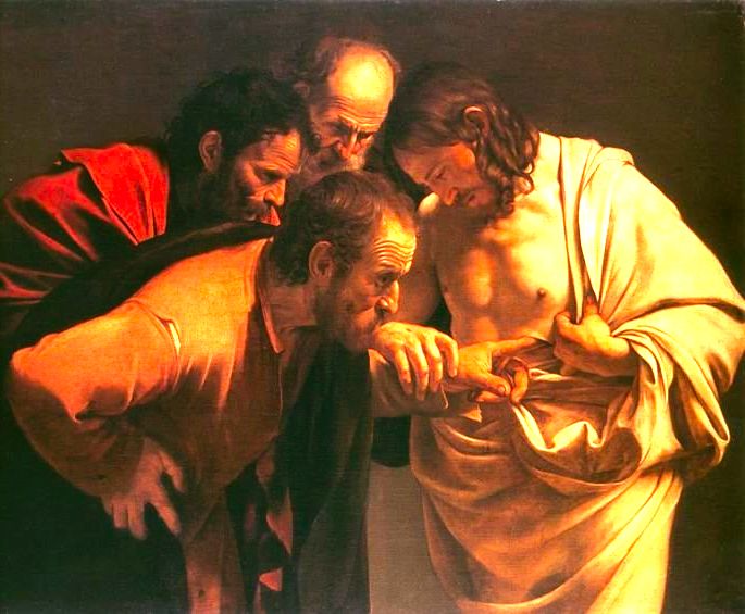 Quadro A incredulidade de São Tomé, obra do artista barroco Caravaggio.