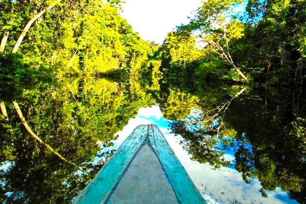 Imagem de uma canoa no rio.