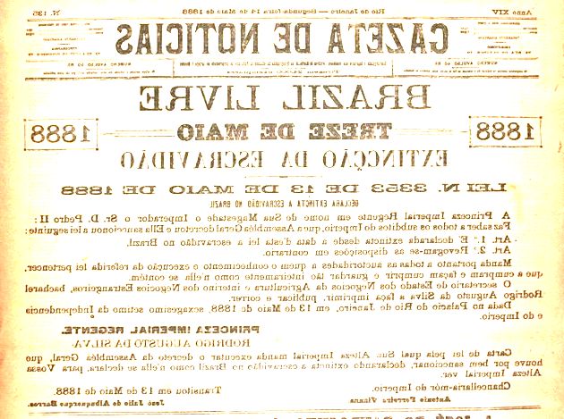 Capa do jornal anunciando a abolição da escravatura.