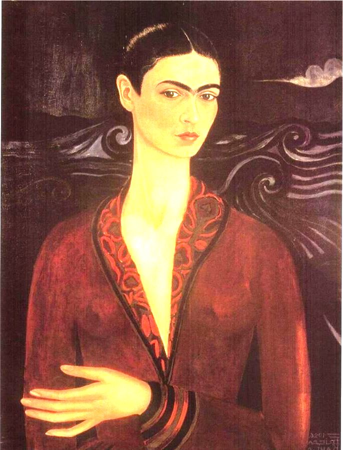 Autorretrato em um vestido de veludo vermelho (1926)