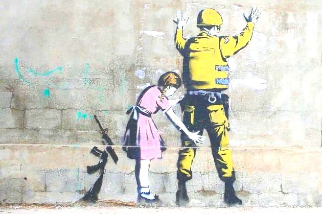 Obra feita por Banksy em um muro de Gaza.