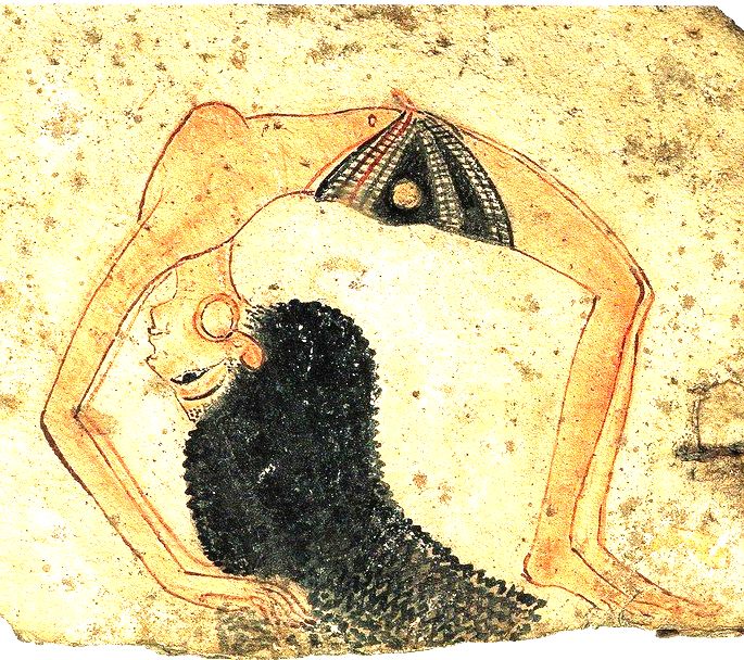 pintura egípcia exibindo mulher em posição acrobática