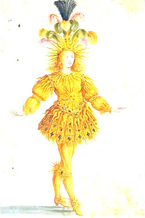 representação do rei Luis XIV trajando roupa de sol