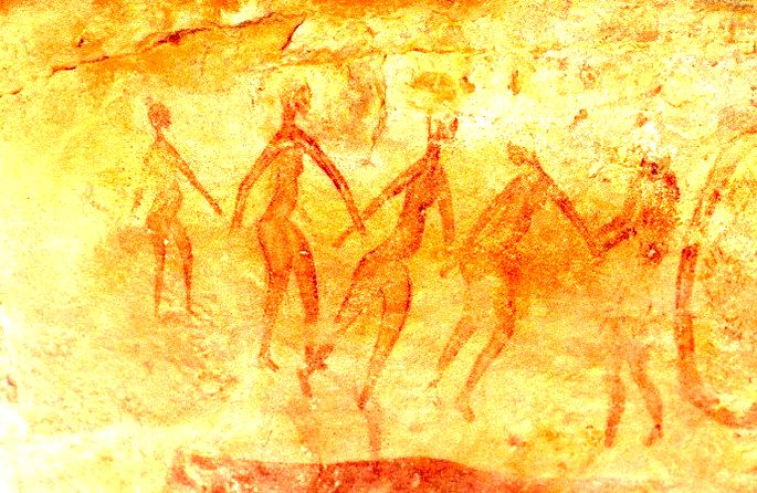 pintura rupestre exibindo dança primitiva