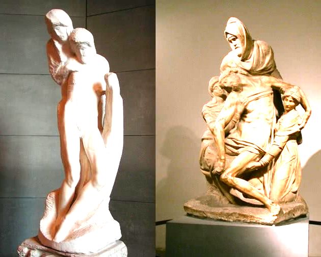 Pietà - 226 cm, Museu dell'Opera del Duomo, Florença | Pietà Rondanini, 195 cm, Castello Sforzesco, Milão