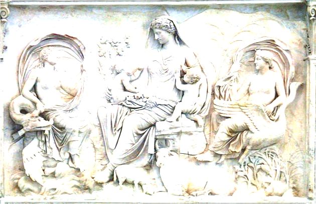 painel em mármore feito por romanos em homenagem à deusa Pax