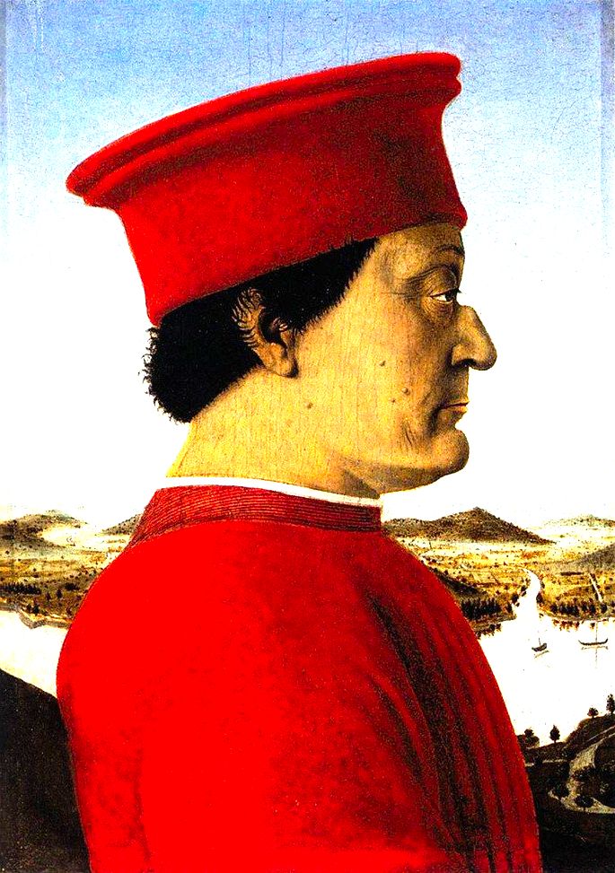 retrato de homem de perfil e chapéu vermelho, de Piero della Francesca