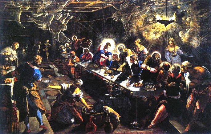 A última ceia, de Tintoretto, é uma tela sombria que retrata Jesus comendo junto aos seus discípulos