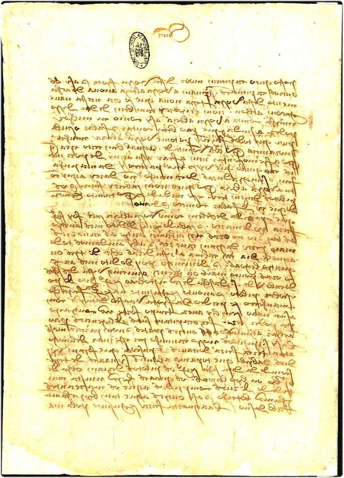 Manuscrito da carta de Pero Vaz de Caminha, 1500. Arquivo Nacional da Torre do Tombo