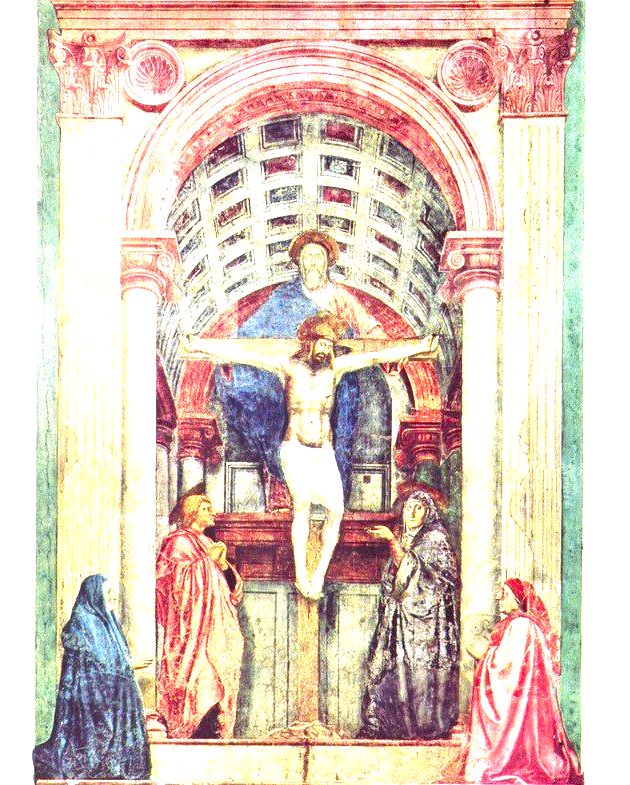 Santíssima Trindade - afresco, 667 cm x317 cm - Masaccio, Santa Maria Novella, Florença