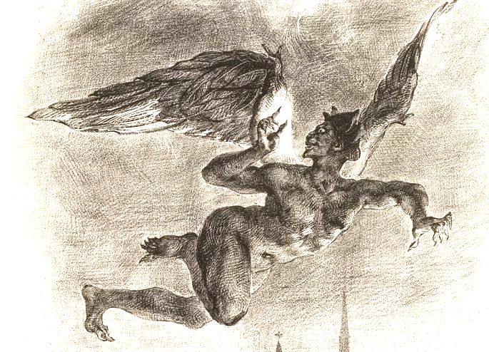 Mephistopheles voando sobre Wittenber por Eugène Delacroix.