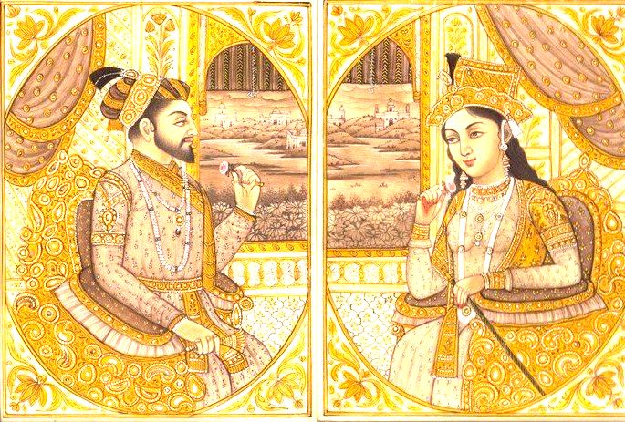 Pintura de Shah Jahan e Mumtaz Mahal.