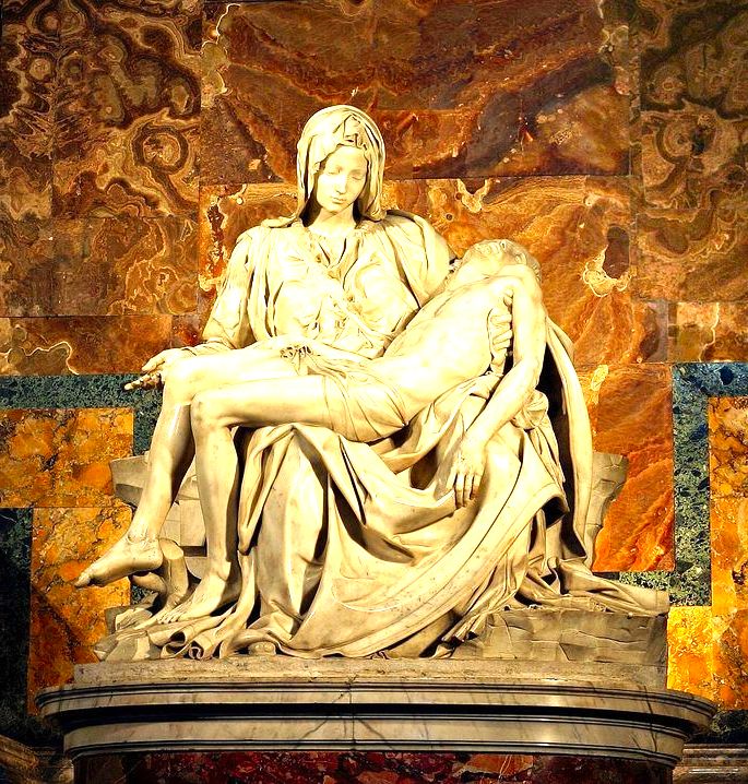 escultura Pietà, de Michelangelo, retrata Maria com Jesus Cristo morto em seus braços