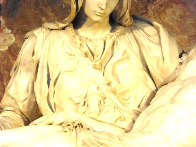 Pieta, detalhe: assinatura de Michelangelo.