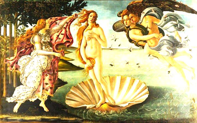 O nascimento de Vênus, de Botticelli, retrata uma mulher nua saindo de uma concha