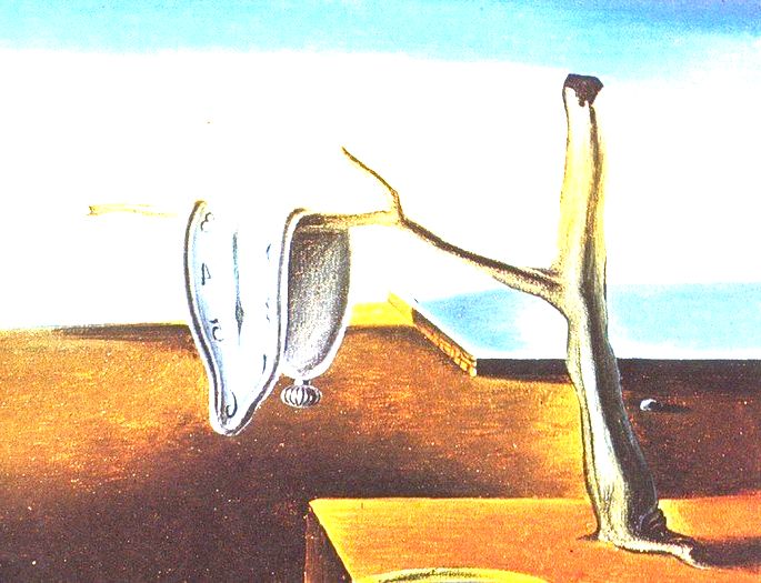 árvore seca com relógio derretido, quadro de salvador dalí