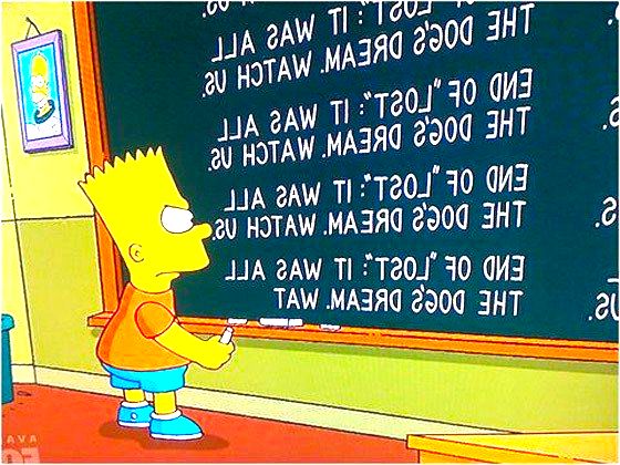 Bart Simspon escrevendo “Final de Lost: era tudo um sonho do cachorro”.