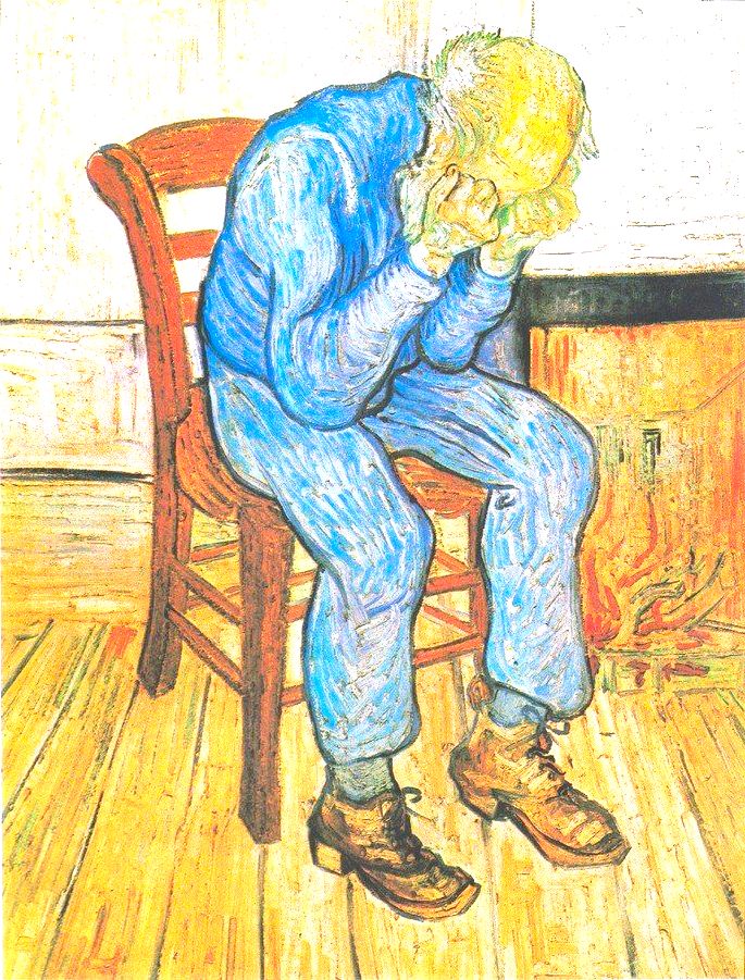 Homem Velho com a cabeça em suas mãos, tela de Van Gogh